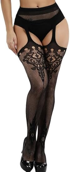 XIUSEMY Fishnet Stockings for Women Patterned High Waist Tights Suspender Pantyhose