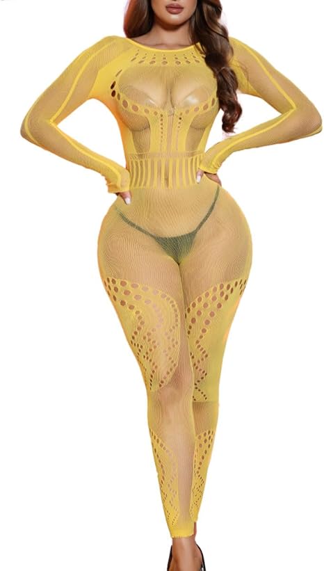 XIUSEMY Womens Lingerie Fishnet Bodystocking Attached Stockings Soft Bodysuit Sexy Nightwear Plus Size