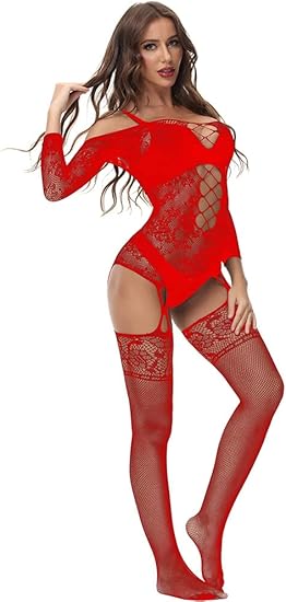 Xiusemy Women Full Body Fishnet Bodysuits Sexy Babydoll One Piece Body Top Stockings Lingerie Set Mesh Tights Nightwear