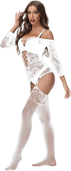Xiusemy Women Full Body Fishnet Bodysuits Sexy Babydoll One Piece Body Top Stockings Lingerie Set Mesh Tights Nightwear