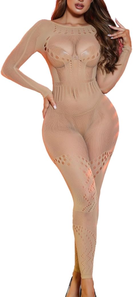 XIUSEMY Womens Lingerie Fishnet Bodystocking Attached Stockings Soft Bodysuit Sexy Nightwear Plus Size