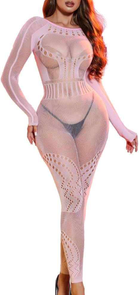 XIUSEMY Womens Lingerie Fishnet Bodystocking Attached Stockings Soft Bodysuit Sexy Nightwear Plus Size