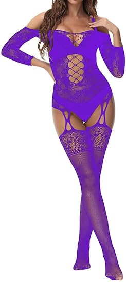 Xiusemy Women Full Body Fishnet Bodysuits Sexy Babydoll One Piece Body Top Stockings Lingerie Set Mesh Tights Nightwear