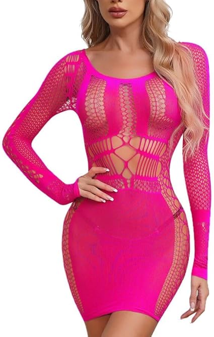 XIUSEMY Womens Lingerie Dress Sexy Babydoll Bodycon Dress One Piece Mesh Teddy Fishnet Chemise Nightwear