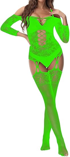 Xiusemy Women Full Body Fishnet Bodysuits Sexy Babydoll One Piece Body Top Stockings Lingerie Set Mesh Tights Nightwear