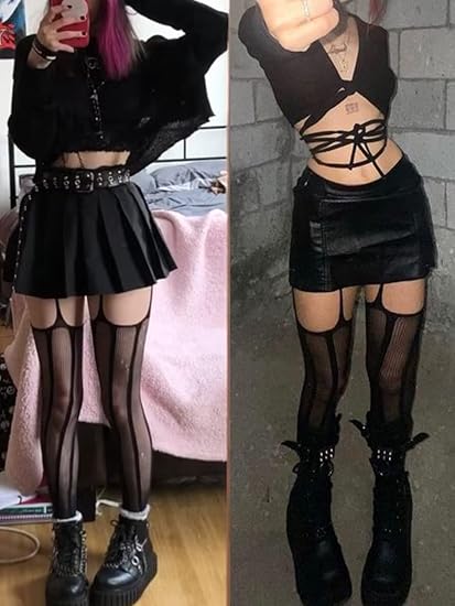 XIUSEMY Fishnet Stockings for Women Patterned High Waist Tights Suspender Pantyhose