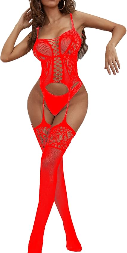 XIUSEMY Women Sexy Bodystocking One Piece Badydoll Fishnet Lingerie Nightwear Plus Size
