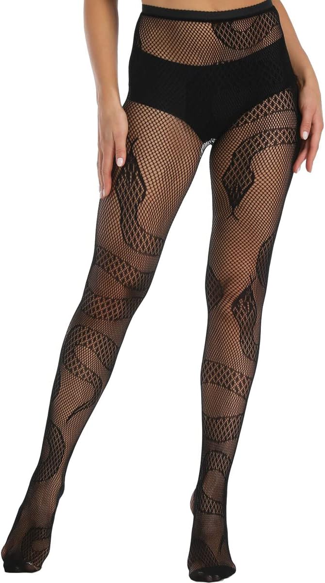 Xiusemy Women Sexy Tights Fishnet Stockings Patterned Tights Thigh-High Black Socks Lace Leggings Pantyhose