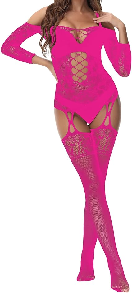 Xiusemy Women Full Body Fishnet Bodysuits Sexy Babydoll One Piece Body Top Stockings Lingerie Set Mesh Tights Nightwear