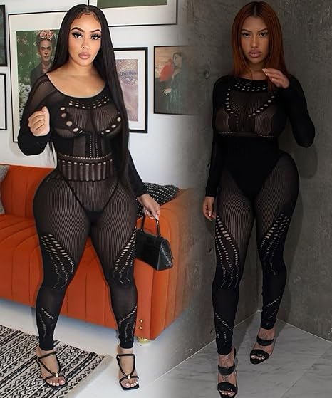 XIUSEMY Womens Lingerie Fishnet Bodystocking Attached Stockings Soft Bodysuit Sexy Nightwear Plus Size