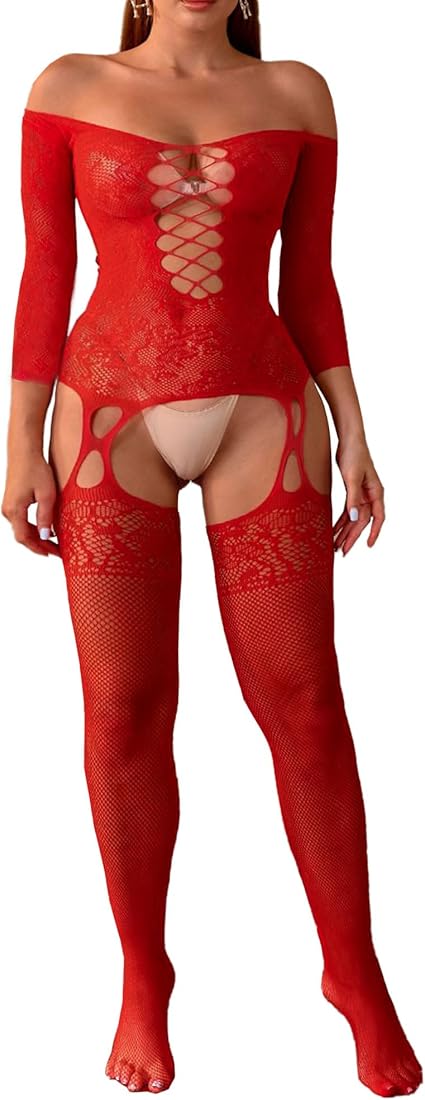 Xiusemy Women Full Body Fishnet Bodysuits Sexy Babydoll One Piece Body Top Stockings Lingerie Set Mesh Tights Nightwear