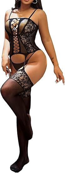 XIUSEMY Women Sexy Bodystocking One Piece Badydoll Fishnet Lingerie Nightwear Plus Size