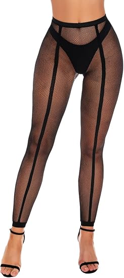 Xiusemy Womens Fishnet Tights Sexy Stockings Black Stripe Pantyhose Leggings