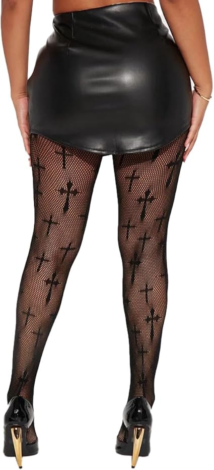 XIUSEMY Fishnet Stockings for Women Sexy Tights Lace Pantyhose Patterned Leggings Black Plus Size