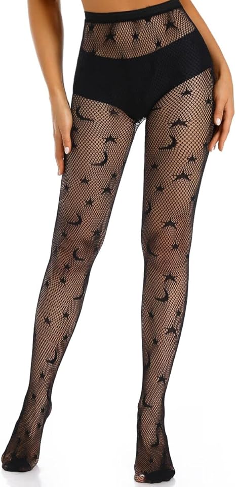 Xiusemy Women Sexy Tights Fishnet Stockings Patterned Tights Thigh-High Black Socks Lace Leggings Pantyhose