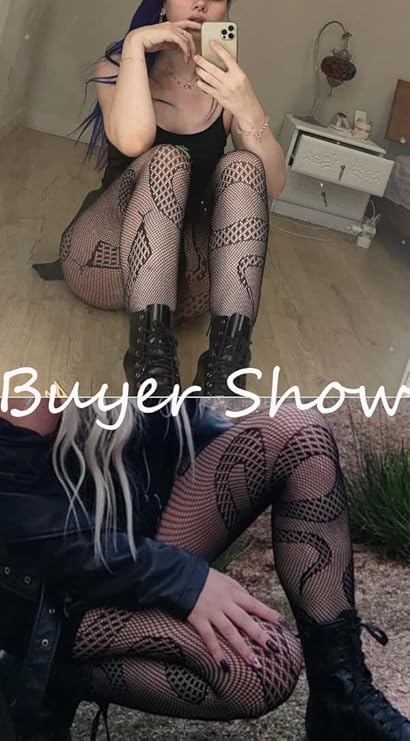 Xiusemy Women Sexy Tights Fishnet Stockings Patterned Tights Thigh-High Black Socks Lace Leggings Pantyhose