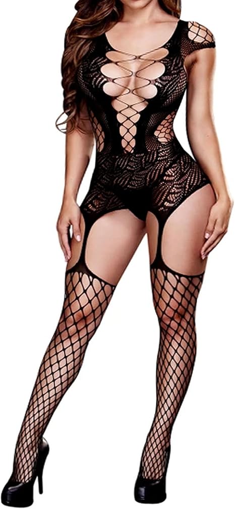 XIUSEMY Women Sexy Bodystocking One Piece Badydoll Fishnet Lingerie Nightwear Plus Size