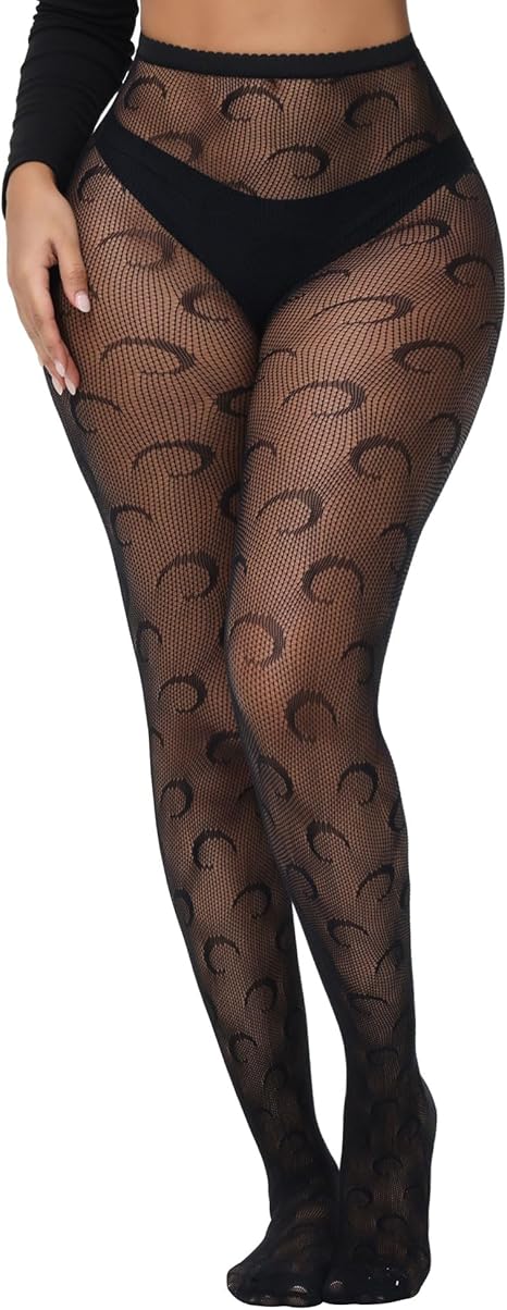 XIUSEMY Women Sexy Tights Fishnet Stockings Patterned Leggings Thigh-High Black Socks Lace Pantyhose