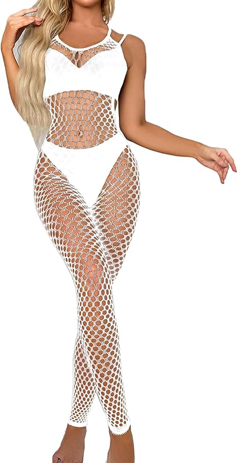 XIUSEMY Women Sexy Lingerie Full Body Bodysuits V Neck Mesh Fishnet Stockings Nightwear