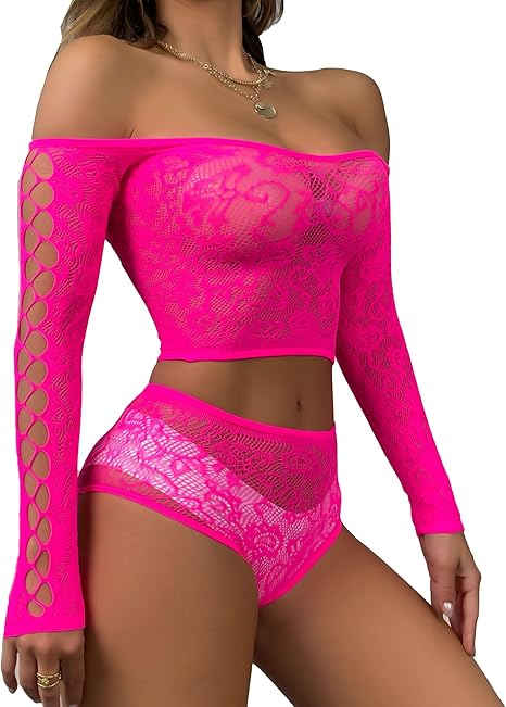 XIUSEMY Womens Lingerie Set Two Piece Babydoll Fishnet Cutout Sets Sexy Nightwear