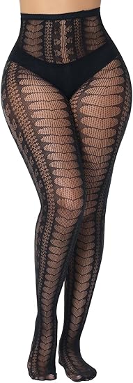 XIUSEMY Fishnet Stockings for Women Sexy Tights Lace Pantyhose Patterned Leggings Black Plus Size