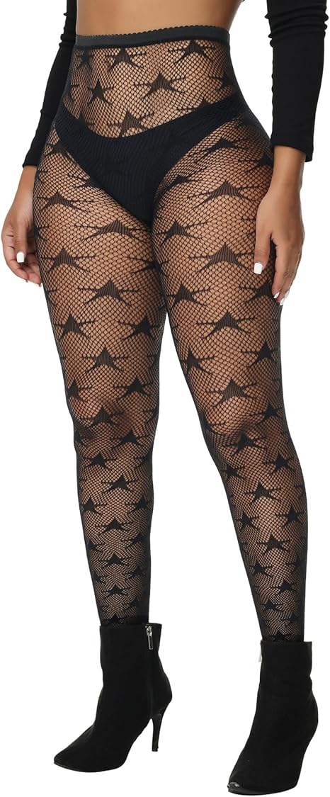 XIUSEMY Women Sexy Tights Fishnet Stockings Patterned Leggings Thigh-High Black Socks Lace Pantyhose