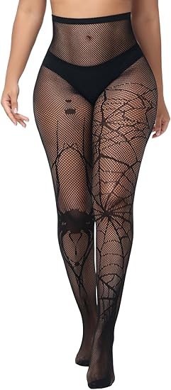 XIUSEMY Fishnet Stockings for Women Sexy Tights Lace Pantyhose Patterned Leggings Black Plus Size