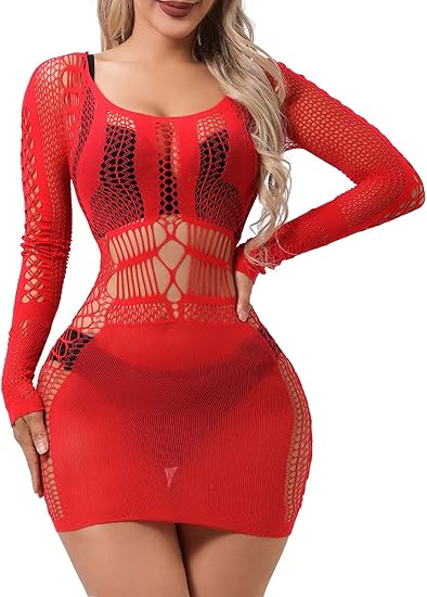XIUSEMY Womens Lingerie Dress Sexy Babydoll Bodycon Dress One Piece Mesh Teddy Fishnet Chemise Nightwear
