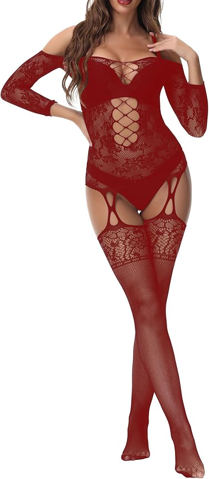 Xiusemy Women Full Body Fishnet Bodysuits Sexy Babydoll One Piece Body Top Stockings Lingerie Set Mesh Tights Nightwear