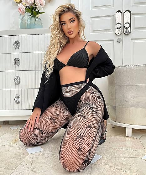 Xiusemy Women Sexy Tights Fishnet Stockings Patterned Tights Thigh-High Black Socks Lace Leggings Pantyhose