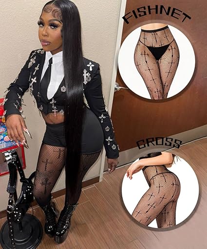 XIUSEMY Fishnet Stockings for Women Sexy Tights Lace Pantyhose Patterned Leggings Black Plus Size