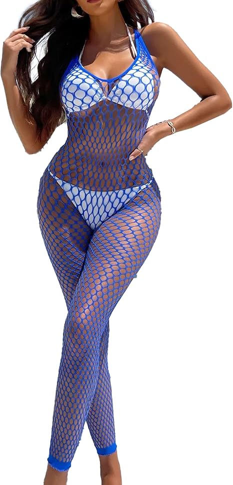 XIUSEMY Women Sexy Lingerie Full Body Bodysuits V Neck Mesh Fishnet Stockings Nightwear