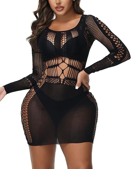 XIUSEMY Womens Lingerie Dress Sexy Babydoll Bodycon Dress One Piece Mesh Teddy Fishnet Chemise Nightwear