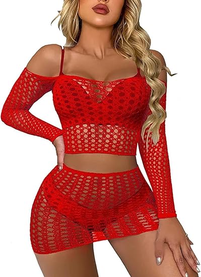 Xiusemy Women Lingerie Set Sexy Bodysuit Two Piece Babydoll Fishnet Nightwear