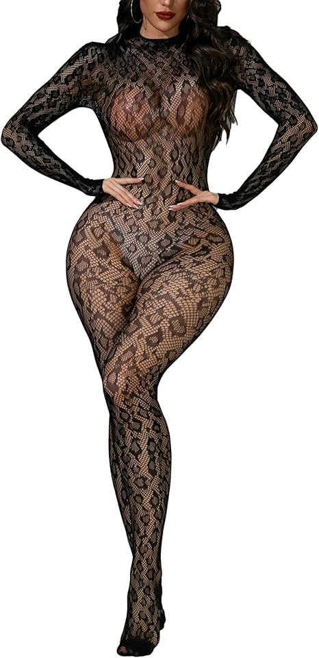 XIUSEMY Lingerie for Women Fishnet Bodystocking Attached Stockings Sexy Bodysuit Soft Nightwear Plus Size