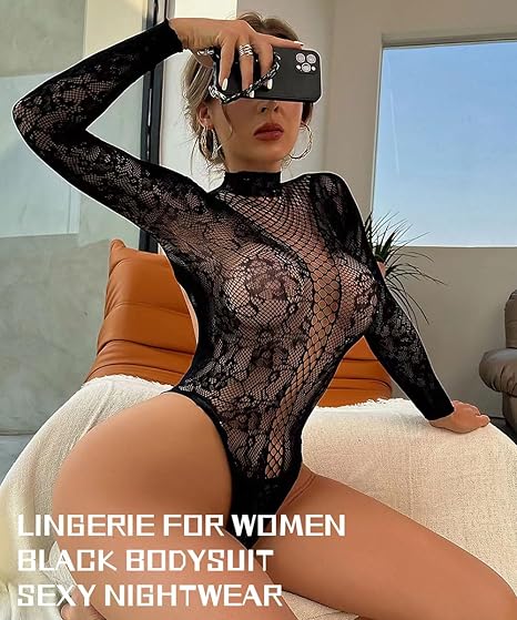 XIUSEMY Lingerie for Women Fishnet Bodysuit Sexy One Piece Babydoll Teddy Mesh Outfits
