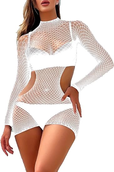 XIUSEMY Womens Lingerie Fishnet Dress Mesh Bodysuit See Through Beachwear