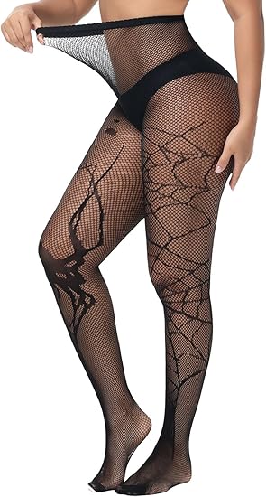 XIUSEMY Fishnet Stockings for Women Sexy Tights Lace Pantyhose Patterned Leggings Black Plus Size