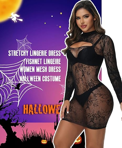 Hilergy Sexy Lingerie Dress for Women Fishnet Hollow Out Bodycon Stretchy Nightwear Exotic Beach Cover Up Outfit