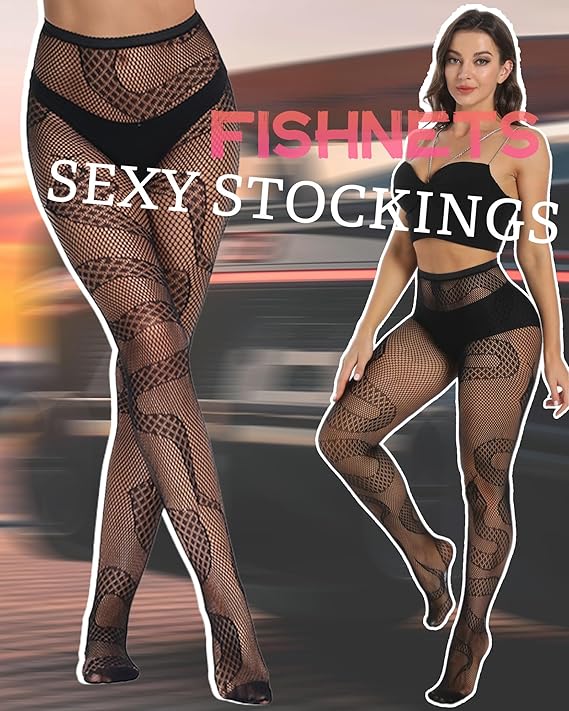 Xiusemy Women Sexy Tights Fishnet Stockings Patterned Tights Thigh-High Black Socks Lace Leggings Pantyhose