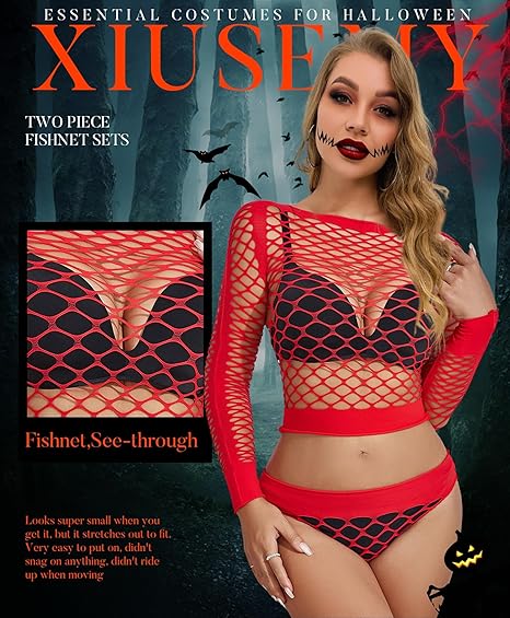 XIUSEMY Womens Lingerie Set Fishnet Top and Panty Two Piece Babydoll Cover up