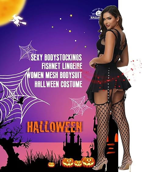 XIUSEMY Women Sexy Bodystocking One Piece Badydoll Fishnet Lingerie Nightwear Plus Size