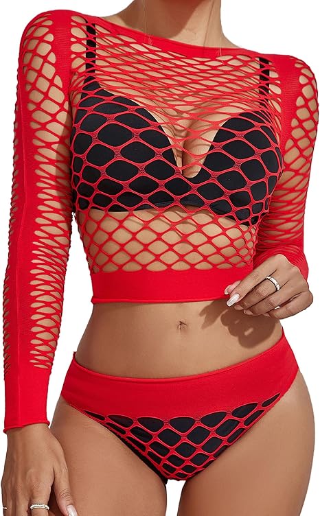 XIUSEMY Womens Lingerie Set Fishnet Top and Panty Two Piece Babydoll Cover up