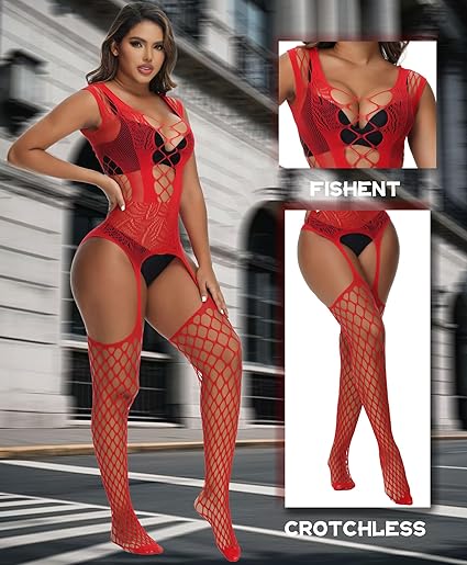 XIUSEMY Women Sexy Bodystocking One Piece Badydoll Fishnet Lingerie Nightwear Plus Size