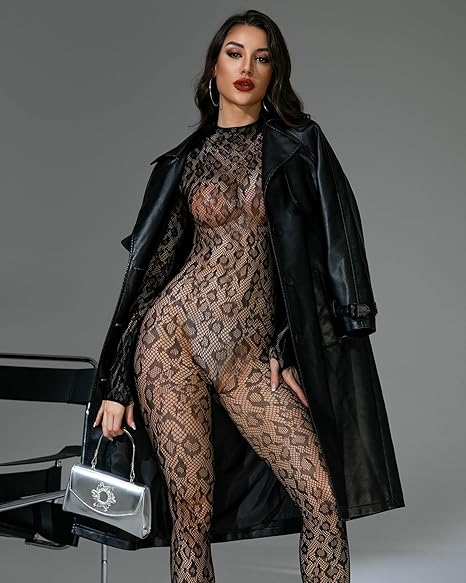 XIUSEMY Lingerie for Women Fishnet Bodystocking Attached Stockings Sexy Bodysuit Soft Nightwear Plus Size