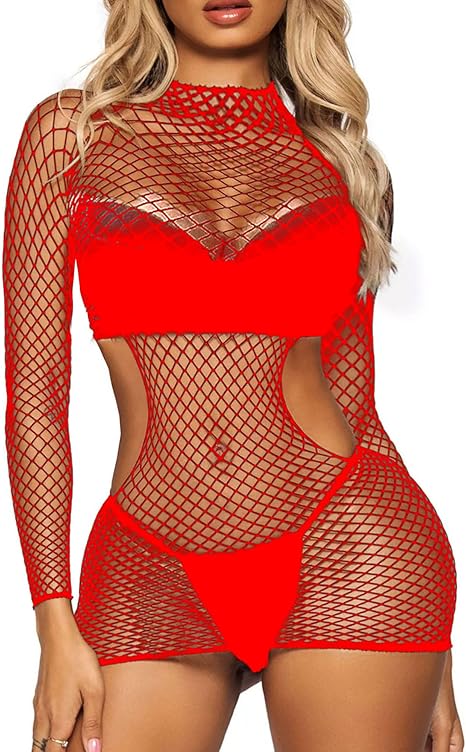 XIUSEMY Womens Lingerie Fishnet Dress Mesh Bodysuit See Through Beachwear