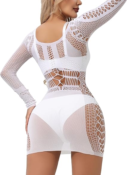 XIUSEMY Womens Lingerie Dress Sexy Babydoll Bodycon Dress One Piece Mesh Teddy Fishnet Chemise Nightwear
