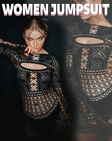 XIUSEMY Woman Lingerie Bodysuit Fishnet Bodystocking Hollow Out Jumpsuit Bodycon Sexy Romper