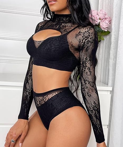 XIUSEMY Women Lingerie Set Two Piece Fishnet Sets Sexy Nightwear Exotic Outfit