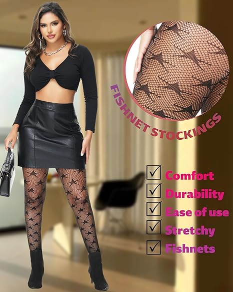 XIUSEMY Women Sexy Tights Fishnet Stockings Patterned Leggings Thigh-High Black Socks Lace Pantyhose